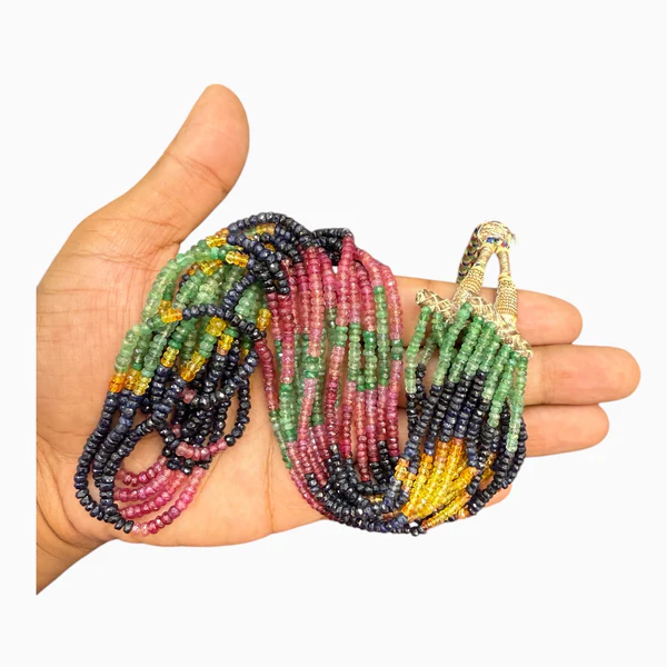 Natural Multi Sapphire ,Ruby & Emerald Beads Necklace 4.5 mm - Image 2
