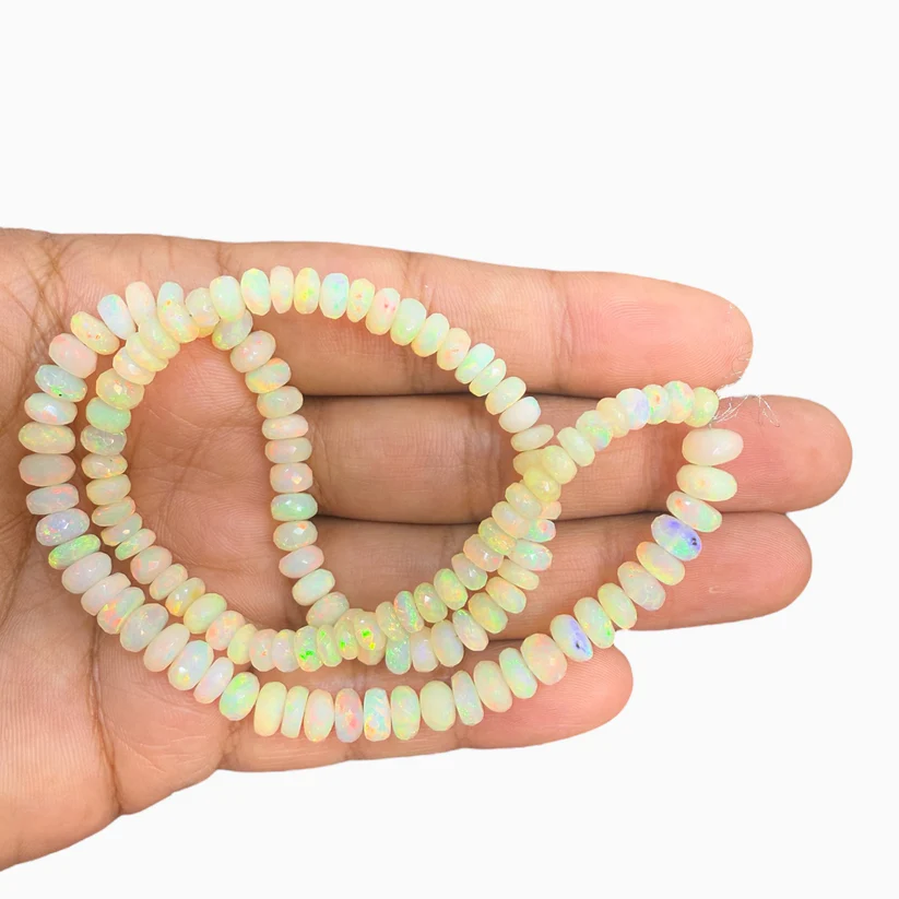 White Ethopian Opal Rondelle Faceted beads from 5 - 8 mm - Image 2
